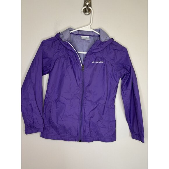 COLUMBIA Rain Coat Girls S Purple Hood Lightweight - Picture 1 of 3